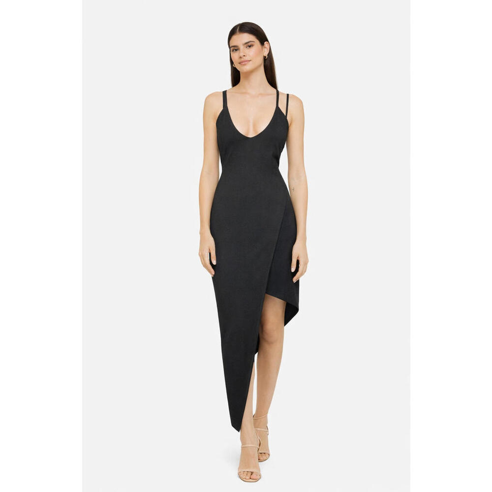 Atoir The Genesis Dress Black Asymmetrical Midi Spaghetti Strap Size 8